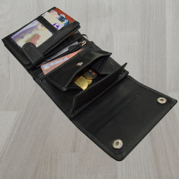 flevado Herrengeldbörse Brieftasche RFID Schutz Hosenkette Echt Leder Hochformat